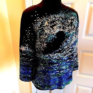 Michael Simon Navy Teal And Silver Sequin Sweater